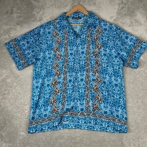 No Boundaries Button Up Shirt Mens XL Blue Monkey Graphic Print Y2K Skater